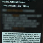 Ingredients and warning on the back label of an e-cigarette package